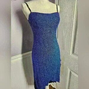 Vintage Y2K City Triangles blue glitter hi lo dress juniors large